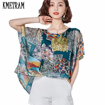 

KMETRAM Fashion 2019 New Womens Tops And Blouses Blusa Feminina Loose Chiffon Blouse Short Sleeve Shirt Plus Size Blusas HH848