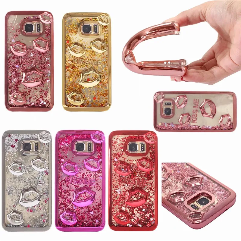 

For Samsung Galaxy S8 S9 Plus Dynamic Liquid Case Soft TPU Silicone Glitter Lips Quicksand Shell For S7 S7 Edge Back Cover Capa
