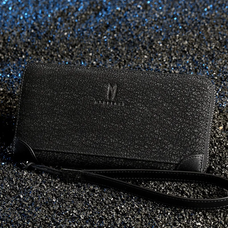 

Man Bosi men's new leather wallet long zipper hand bag first layer of leather matte soft leather trend wallet