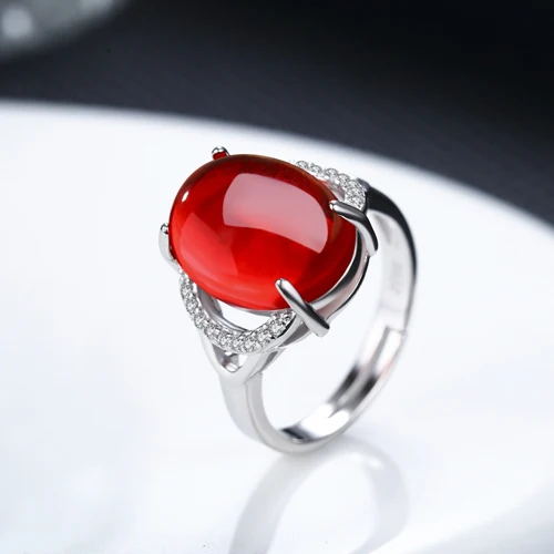 YINHED элегантное натуральное зеленое кольцо с красным кристаллом Настоящее 925 пробы Серебряное обручальное кольцо женское винтажное ювелирное Открытое кольцо ZR338 - Цвет основного камня: Red