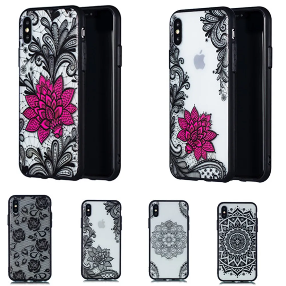 Luxury 3D Lace Black Rose Phone Case For iPhone X 5 5S SE 6 6S 7 8 Plus Xs max Xr 7plus 8plus Cases Fashion Cover Funda |