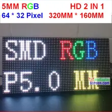 P5 indoor full color led display panel,64 * 32 pixel, 320mm * 160mm size, 1/16 scan,smd 2 in 1,5mm rgb board,p5 led module