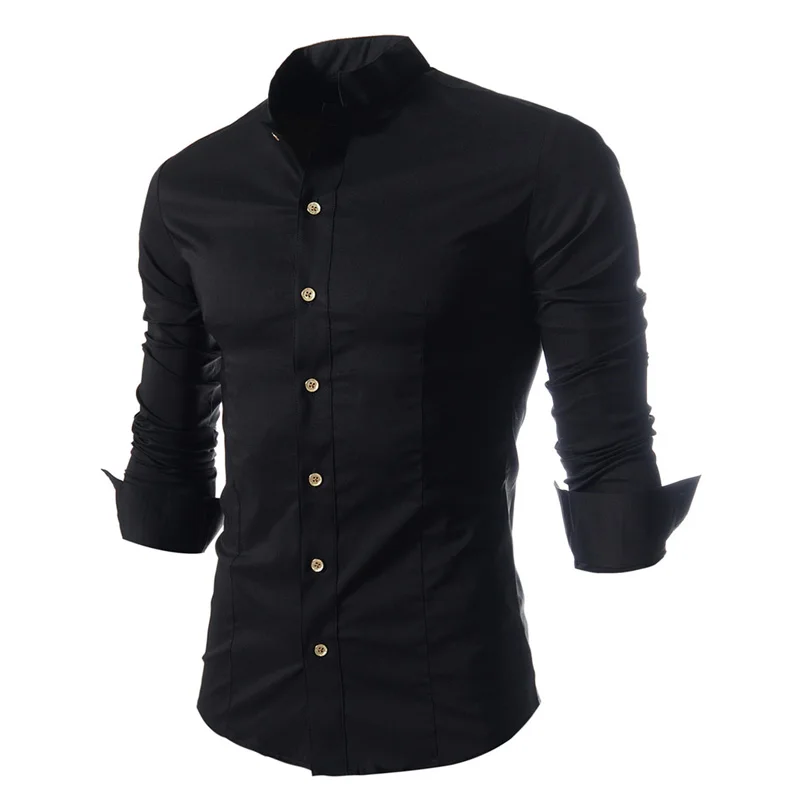 Хит, модная мужская однобортная рубашка с длинным рукавом, camisa social masculina chemise homme, вечерние рубашки, мужская рубашка - Цвет: Черный