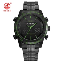 NEW OHSEN Sports Wristwatches Military Watch Men Waterproof LED Stainless Steel Band Clock Analog Digital Fashion