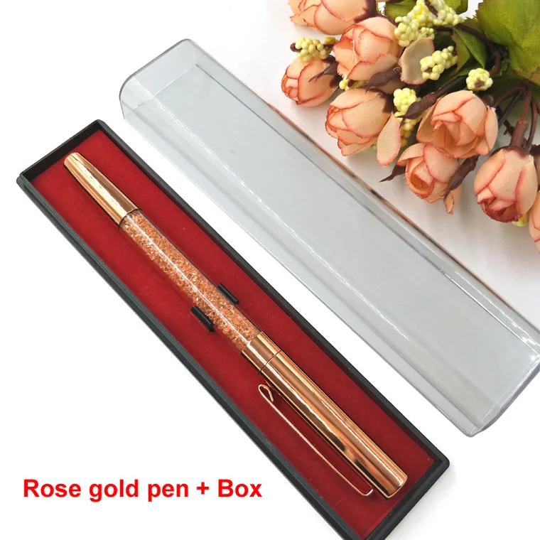 Yushun 6 цветов, свободный выбор, алмазная металлическая шариковая ручка, Кристальные шариковые ручки для детей, Подарочная коробка, канцелярские принадлежности для офиса и школы - Цвет: Rose gold pen box