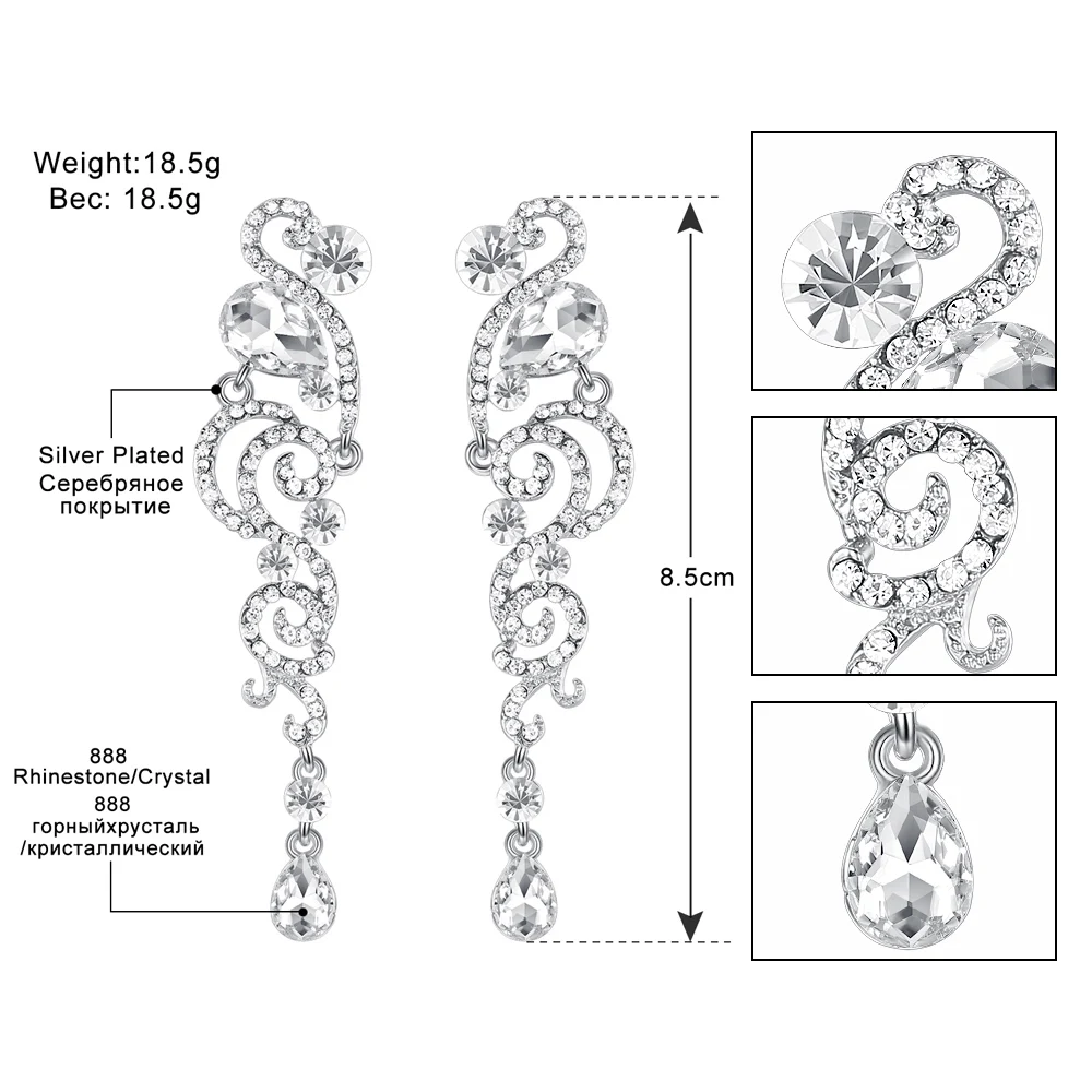 Mecresh Роскошные хрустальные Серебряные длинные висячие серьги для женщин в форме птицы Свадебные серьги модные свадебные ювелирные изделия MEH1083