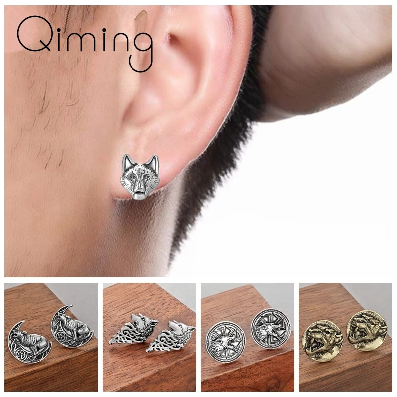 

Teen Wolf Punk Men Earrings For Women Ornaments Unisex Slavic Viking Jewelry Boyfriend Gift Gothic Vintage Stud Earrings Men