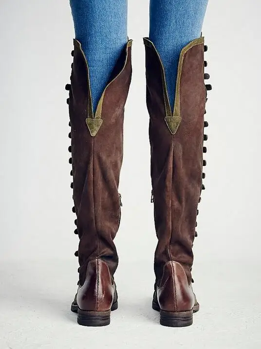 New European Style Distressed Suede Leather Boots Women Knee High Boots Motorcycle Martin Boots Vintage Shoes Women's Shoes