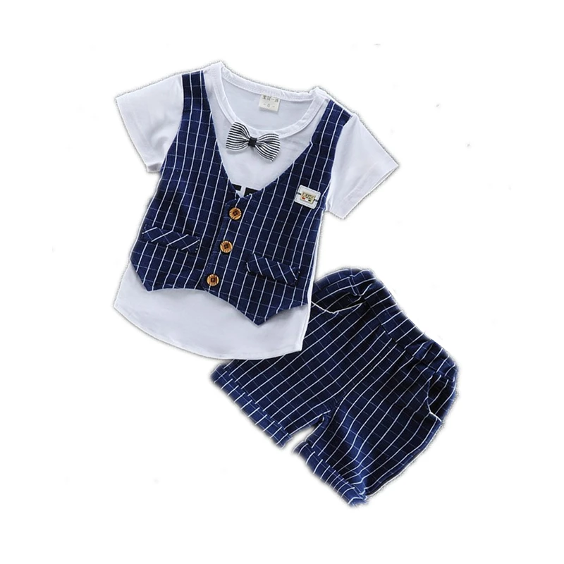 

Fashion 2020 Children Tracksuits Baby Boys Girls Short T-shirt Shorts 2Pcs/sets Summer Kids Plaid Bowknot Pure Cotton Clothes