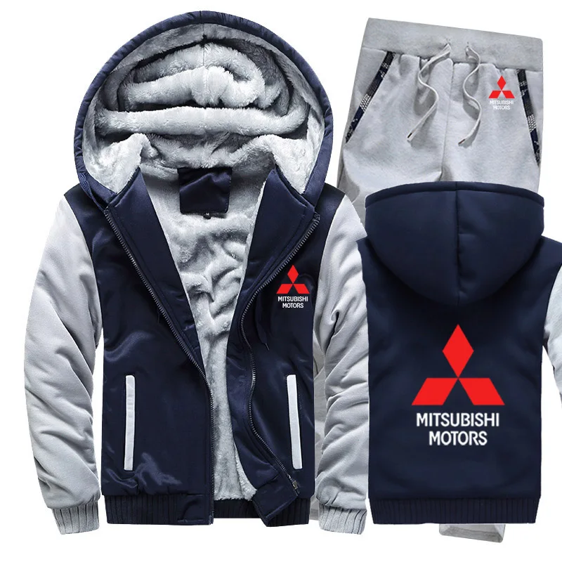 Hoodies Men Mitsubishi Car Logo Mens Hoodies Suit Winter Thicken Warm Fleece cotton Zipper Tracksuit Mens Jacket+Pants 2Pcs Sets - Цвет: 805