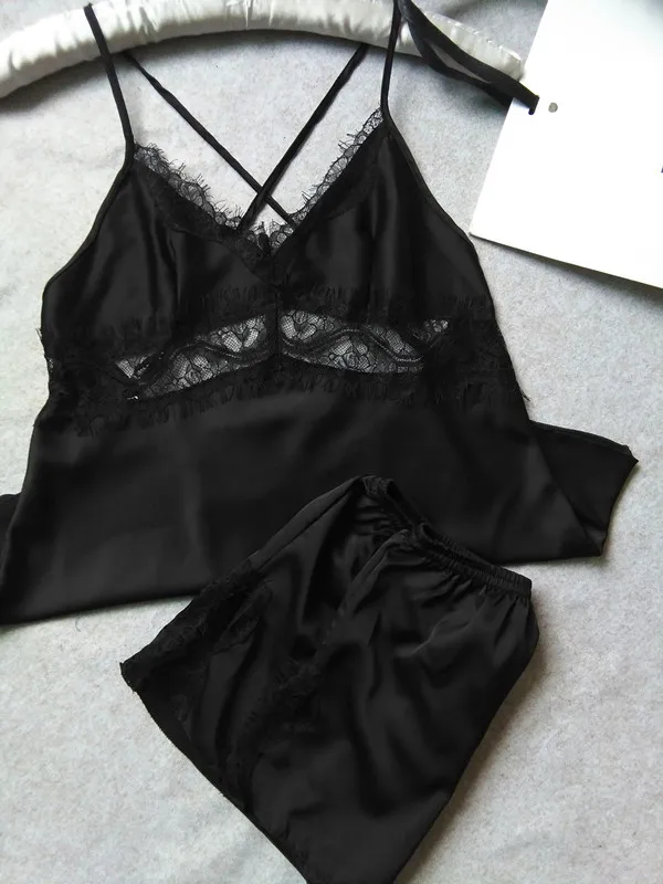 

2018 new summer woman silk pajamas suit superior quality sexy design