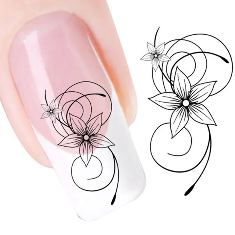 

DIY Black Flower Water Transfer Slide Decal Sticker Tattoo Manicure Nail Art Tips To Decoration Nail Art Decals for Decor Tool