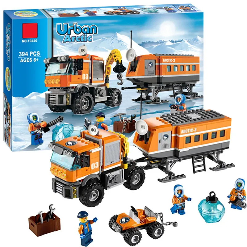 394pcs Polar Adventure Legoings Crane Truck Arctic Outpost Model Building Blocks Kit Toys Kids Birthday Christmas Gifts