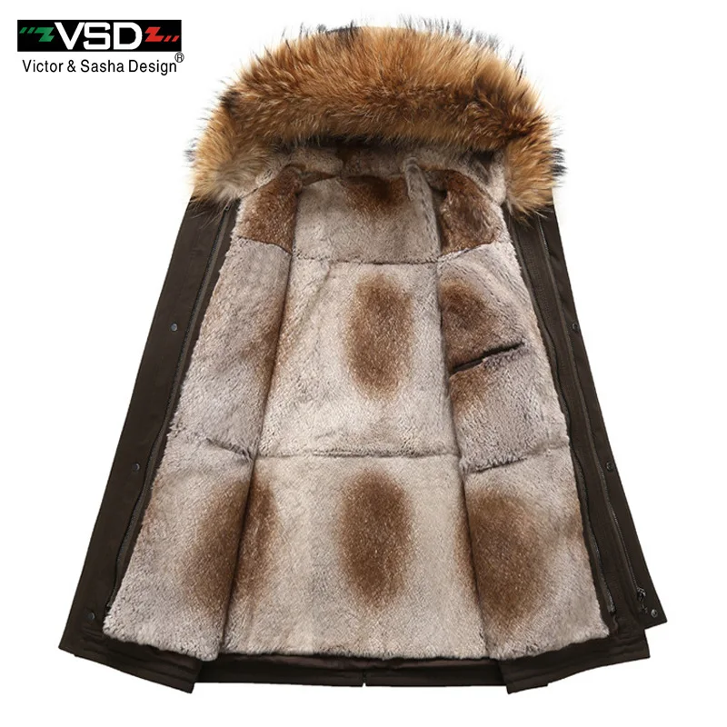VSD мех зимние куртки мужские супер теплые парки Кролик волосы начинкой с енота капюшон большой, мех зимнее пальто утепленная парка 9016