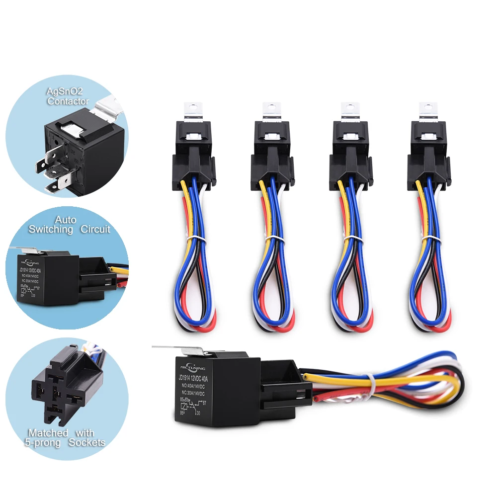 Heavy Duty 12v 30//40 Amp Relays SPDT with Prewired Sockets Lot of 6 12 Volt