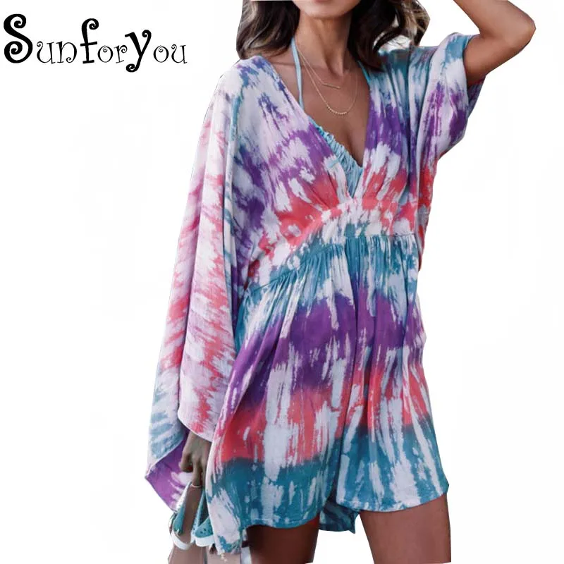 Beach Cover up Dress 2018 New Swimwear Women Cover ups Cotton Print