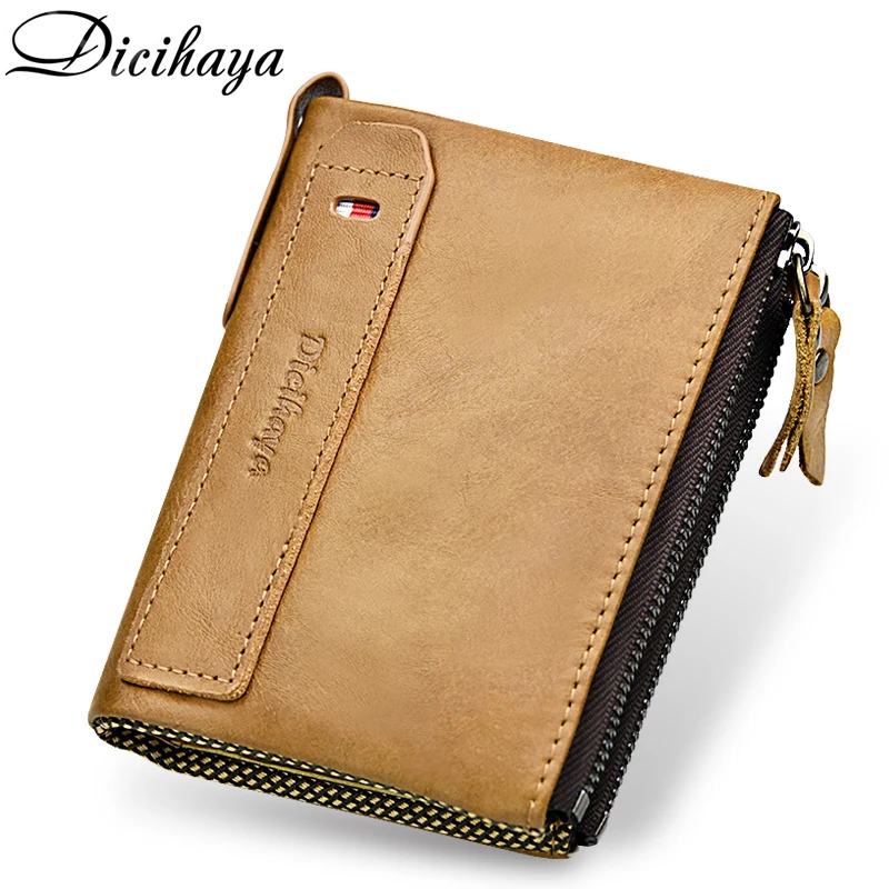 Dicihaya натуральная кожа Для мужчин кошелек короткие портмоне маленький Винтаж бумажник двойной молнии Для мужчин из мяг