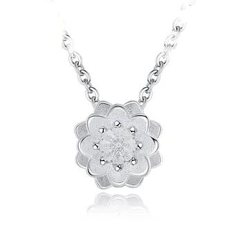 

Free Shipping Charm Beautiful Accessories Women Classical 925 Sterling Silver Pendants 3D Lotus Design Girls Necklace