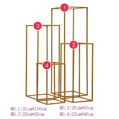 Свадебный сценический фон центральный макет металлический Железный позолоченный геометрический прямоугольник квадратная рамка цветок стенд украшения реквизит - Цвет: Lacquer gold 4pc set