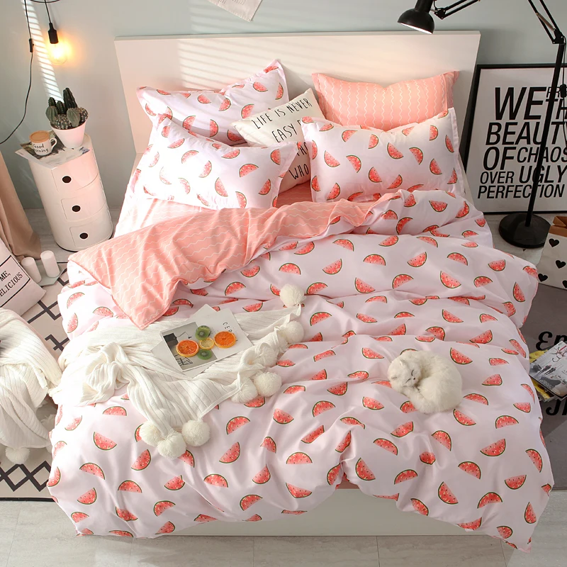 

Bonenjoy Pink Color Children Bed Linen Set Single Double Queen Size Bed Cover Watermelon Printed Kids Bedding Sets Duvet Cover