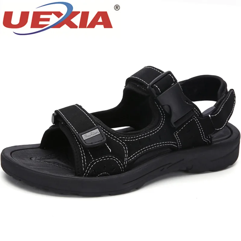 

UEXIA Outdoor Summer Hook & Loop Leather Zapatos Sandals Shoes Hallow Beach Sandals Man Casual Plastic Water hombre sandalias