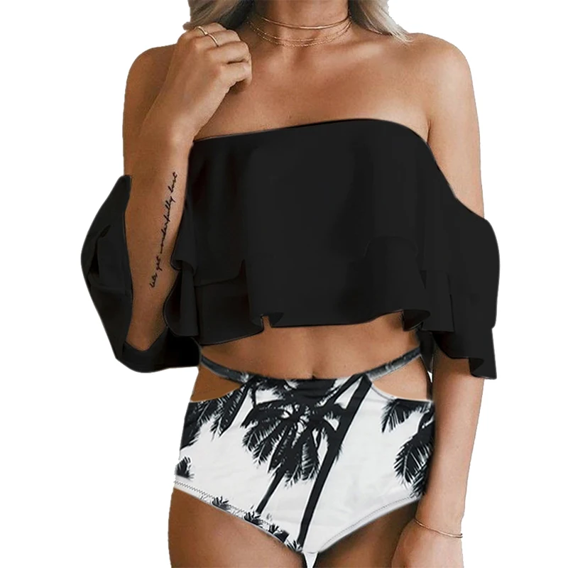 

2018 Sexy Bikinis Women Flouncing Swimsuit Push Up Swimwear Bikini Set Beach Bathing Suit Swim Wear Off Shoulder Swimming Suits