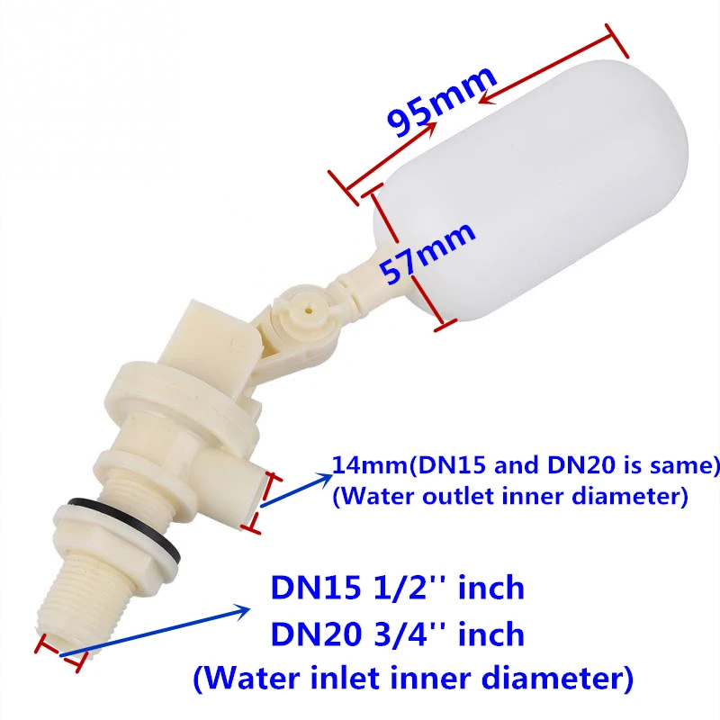 1/2" 3/4" Adjustable Switch Water Tower Auto Fill DN15 DN20 Plastic Float Valve 