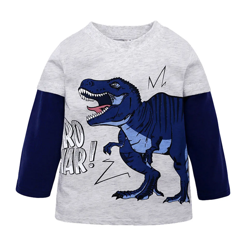 MUQGEW/топы с принтом динозавра из мультфильма для мальчиков и девочек, Повседневная футболка с длинными рукавами, одежда для малышей, Детская футболка с круглым вырезом, футболка для детей от 18 месяцев до 7 лет
