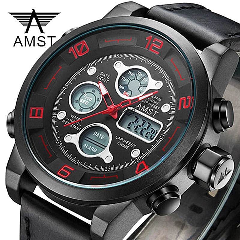 AMST Digitale Orologio Da Polso LED di Sport del Mens Orologi Cinturino In  Pelle Impermeabile Antiurto Orologio Army Military Watch relogio  masculino|Quartz Watches| - AliExpress