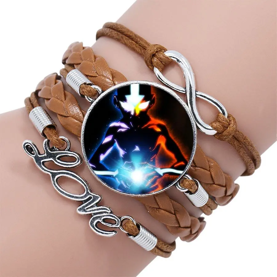Airbender Fire Nation эмблема Aang Korra Zuko стекло кабошон Многослойный черный/коричневый кожаный браслет для девочек Подарки