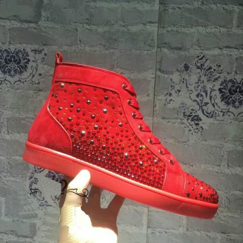 

Suede Leather High Top Sneaker Crystal Leisure Shoes Walking Sneakers Outdoor Luxury Shoes For Men Big Size 46 glittered Shoes