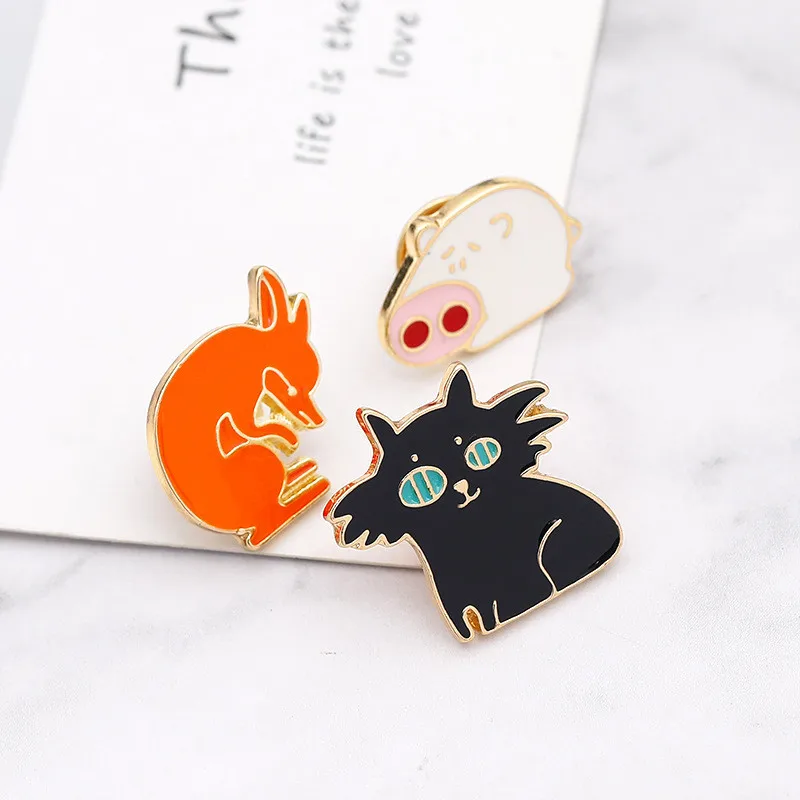

Cute Cartoon Pig Fox Cat Brooch For Women Girls Accessories Lapel pin Denim Jeans shirt bag Jewelry Birthday Gift