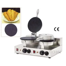 Double heads ice cream cone maker stainless steel ice cream cone machine pancake waffle maker with thermostat and timer