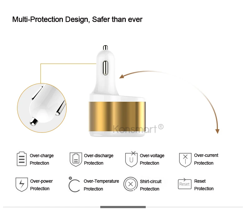 Автомобильное зарядное устройство Konsmart с двумя usb-прикуривателями Переходник USB для зарядки в машине Зарядка для iPhone для redmi note 5 pro автомобильное зарядное устройство