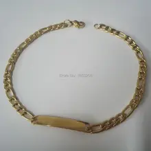 Цена 5 шт. много золота нержавеющей стали модные тонкие Фигаро цепи Для женщин Для мужчин ID браслет 4.5 мм 9 дюймов