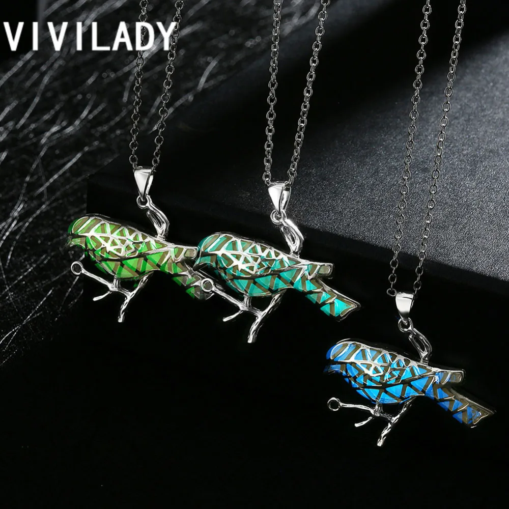 VIVILADY новые модные светящиеся украшения для женщин Птица полый кулон длинное