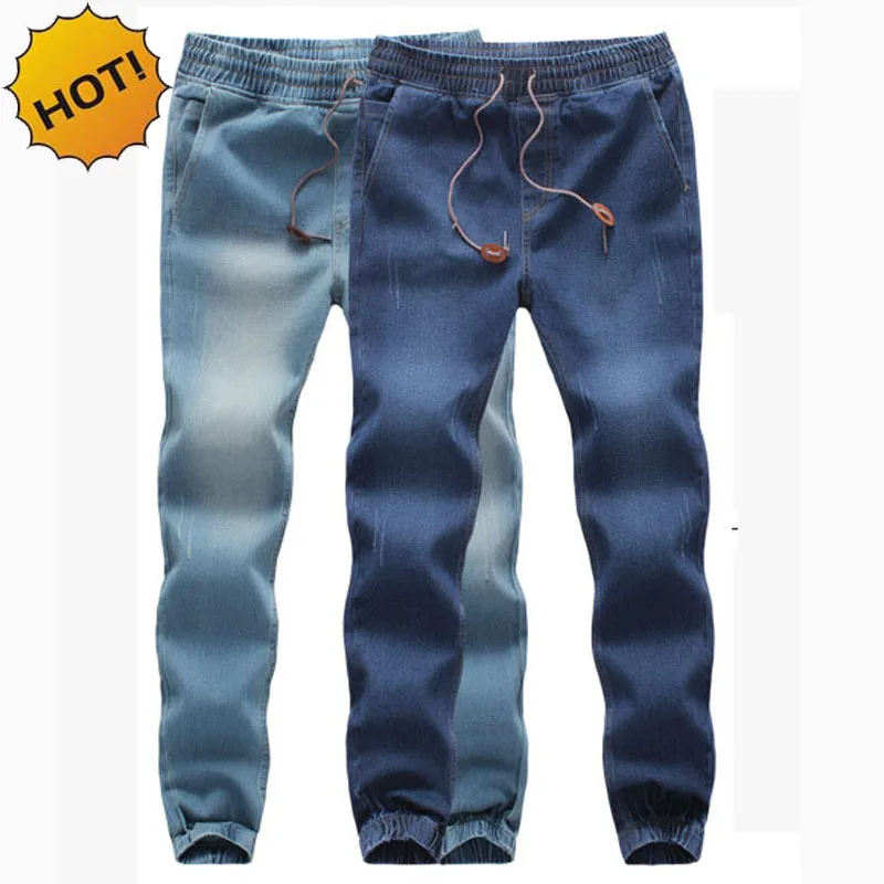 Fashion High Quanlity Men Elastic Waist Denim Jeans Ankle Banded Pants Mens Drawstring Stretch Leg harem Pants Plus Size M- 5XL Fashion High Quanlity Men Elastic Waist Denim Jeans Ankle Banded Pants Mens Drawstring Stretch Leg harem Pants Plus Size M- 5XL