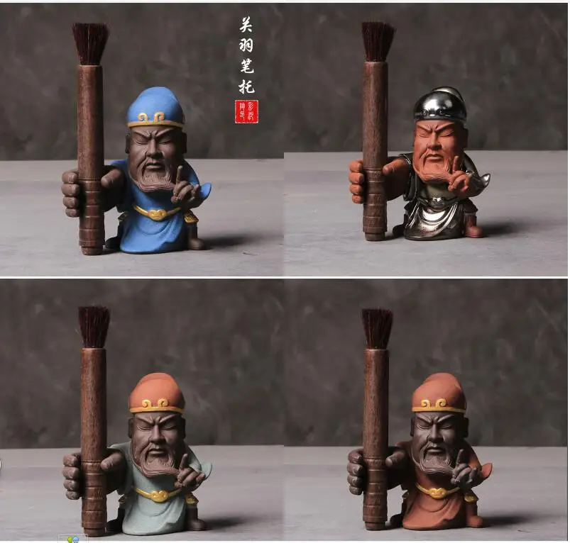 

Guan Yu can raise purple sand boutique color sand pottery tea pet ornaments Guan Gong pen holder tea tools. Tea accessories