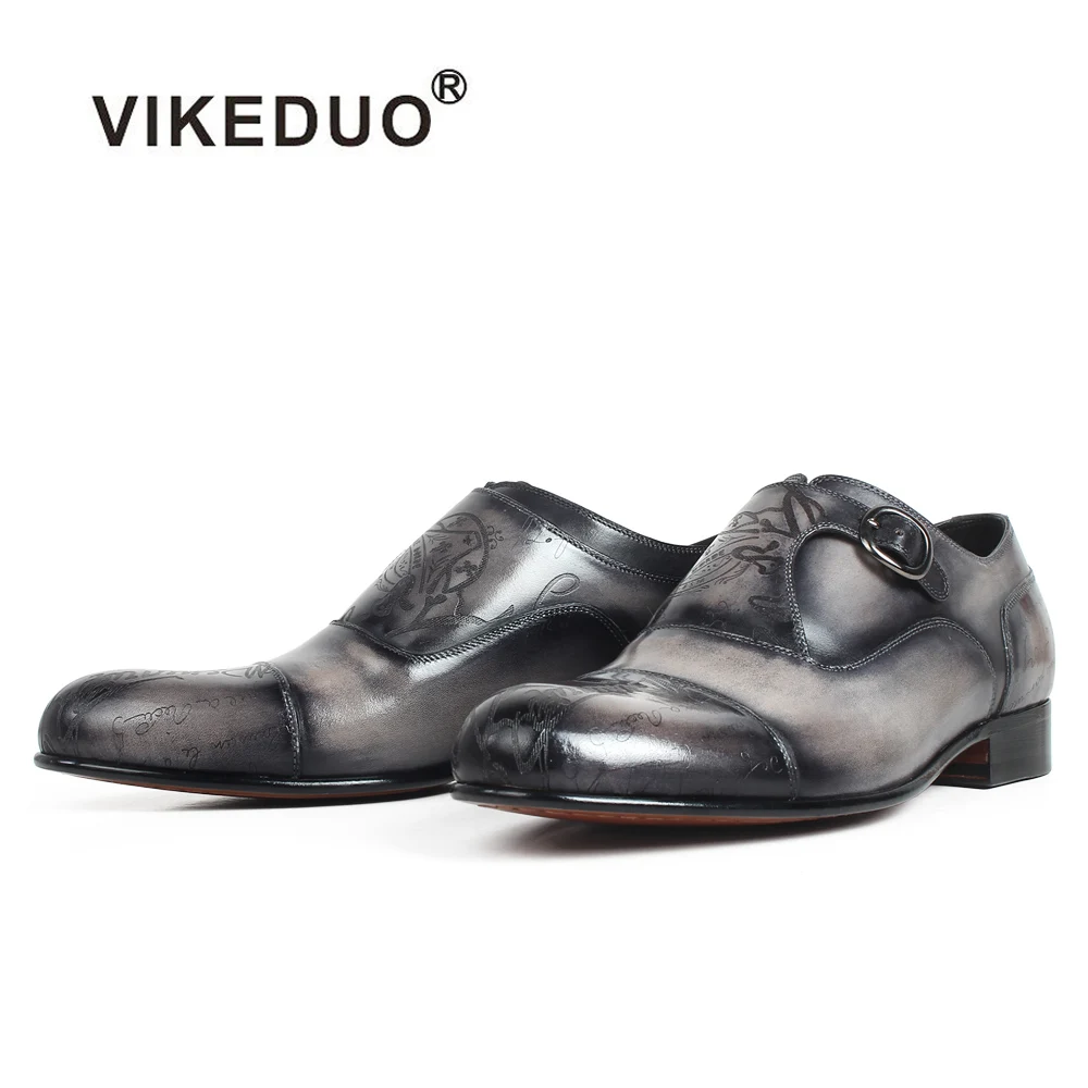 Мужские туфли VIKEDUO из натуральной кожи с лазерной надписью на ремешке патиной 2020 |