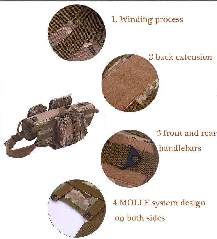 Тактическая одежда Molle, костюм, включая сумку для аксессуаров K9, боевой жилет для собак, съемный военный K9 жгут для средних и больших собак