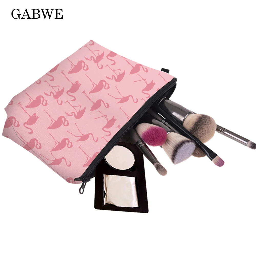 

GABWE Printed Flamingo Elegant Women Cosmetic Bag Portable Multifunction Zipper Makeup Bag Ladies Fashion Neceser Maquillaje