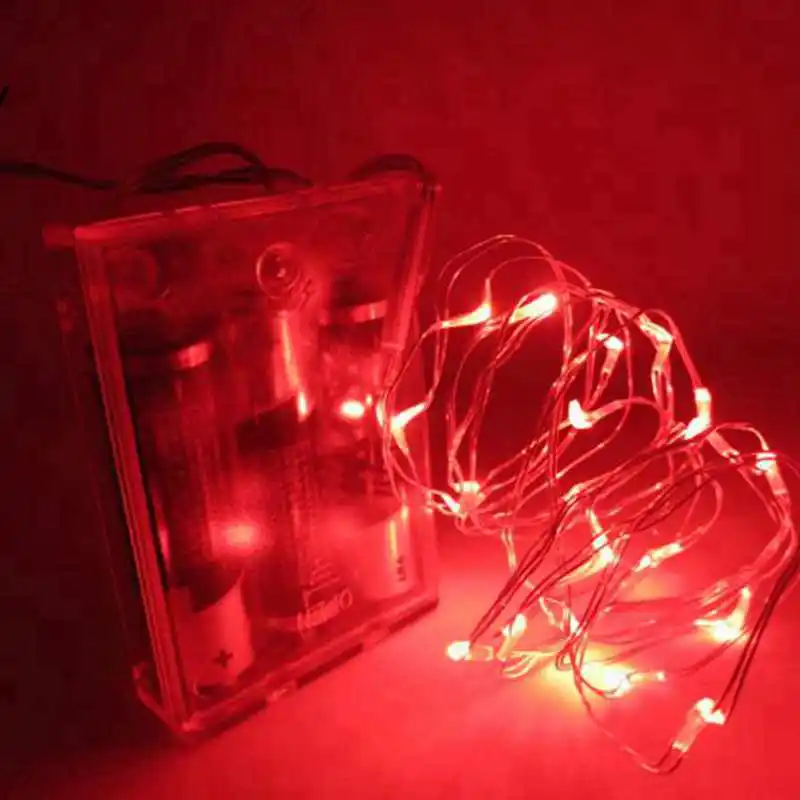SZYOUMY 2 м 5 м 10 м 100 светодиодный медный провод 3XAA на батарейках, Рождественское украшение для свадебной вечеринки, светодиодный Сказочный светильник - Испускаемый цвет: Красный