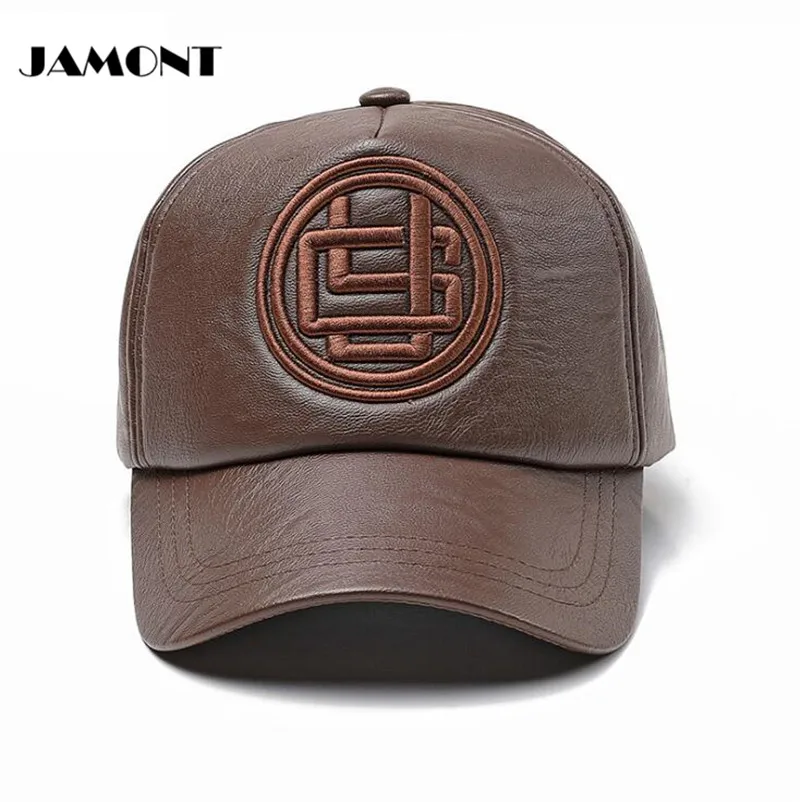 

JAMONT Autumn Winter Mens Golf Hat Windproof Cap PU Leather Male Comfortable Adjustable Golf Hats Keep Warm 3 Colours