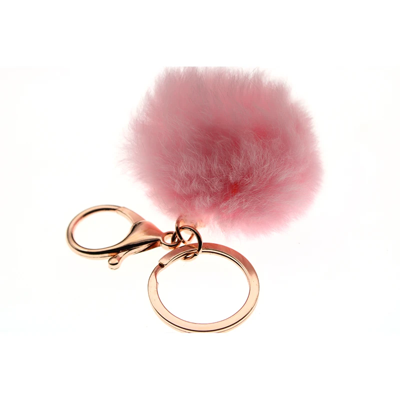 6-8cm 16 Colors Fluffy Rabbit Fur Ball Key Chain Cute Cream Black Pompom Artificial Rabbit Fur Keychain Women Car Bag Key Ring