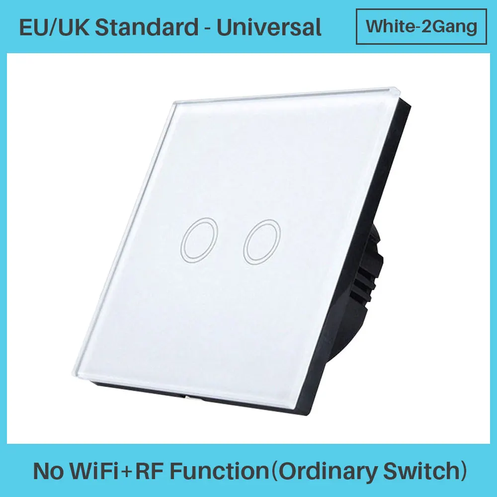 WiFi умный сенсорный переключатель Панель ЕС Великобритания стандарт WiFi+ RF через приложение управление Умный дом Голосовое управление с Amazon Alexa Google Home Mini - Цвет: White Ordinary 2Gang