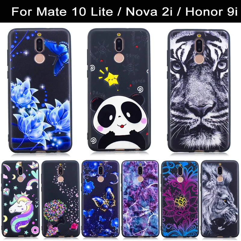 3D Case For Huawei Mate 10 Lite Silicone Cover Nova 2i Soft TPU on / Honor 9i Cute Capas |