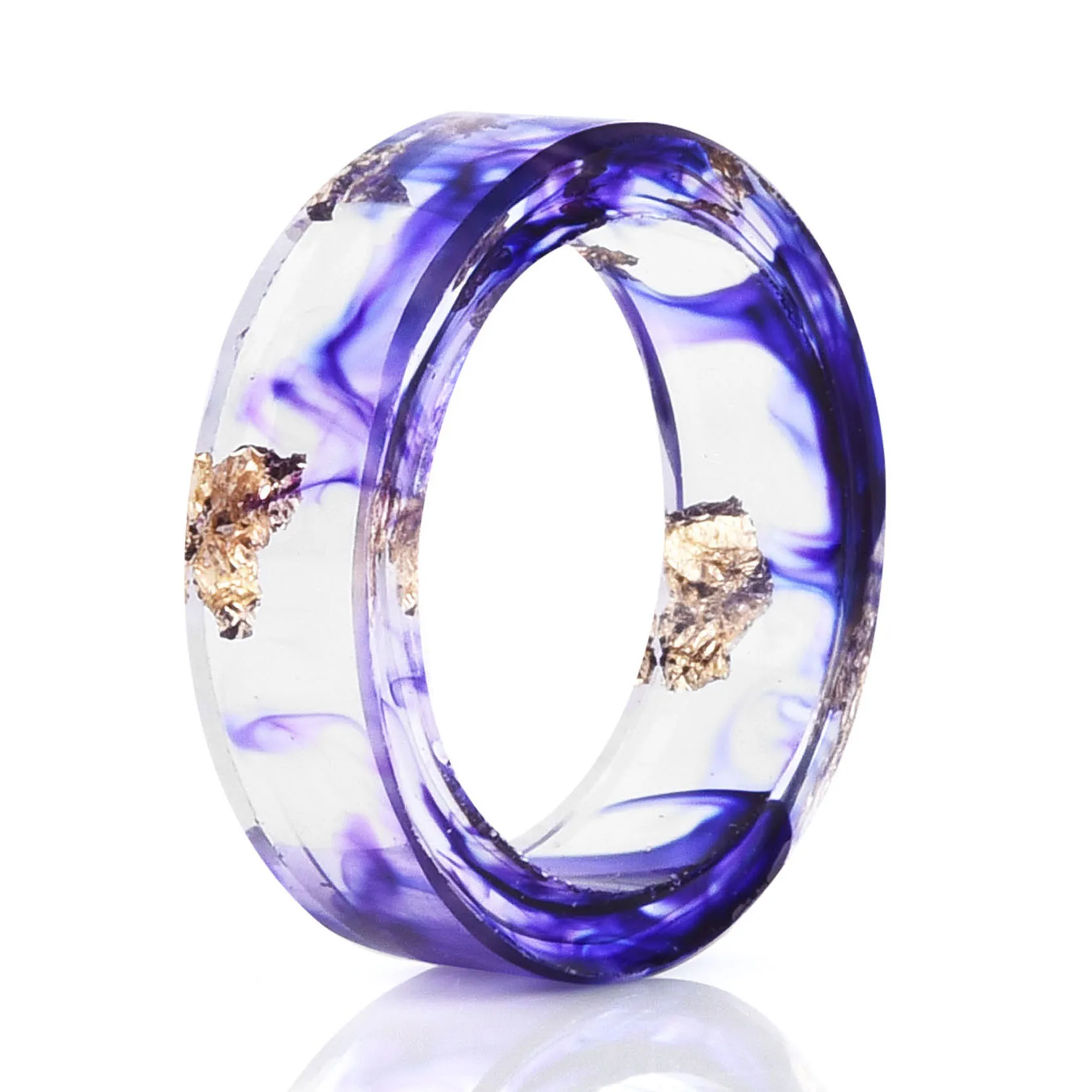 

Elegant Violet Gradient Color Women Girls Fashion Crystal Resin Ring with Gold Foil Inside Wedding Band Finger Rings