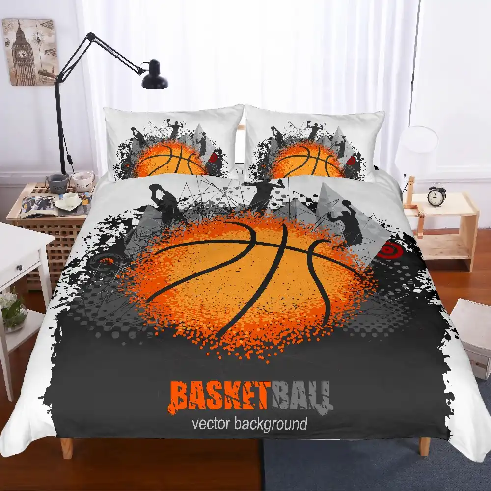 AXIONG Basketball Bedding Set for Boys 3D Sports Enthusiast Basketball Duvet Cover Set Teenagers and Adults Basketball Fan Bedding Set 3Pcs 1 Duvet Cover 2 Pillowcases Twin Full Queen King Size