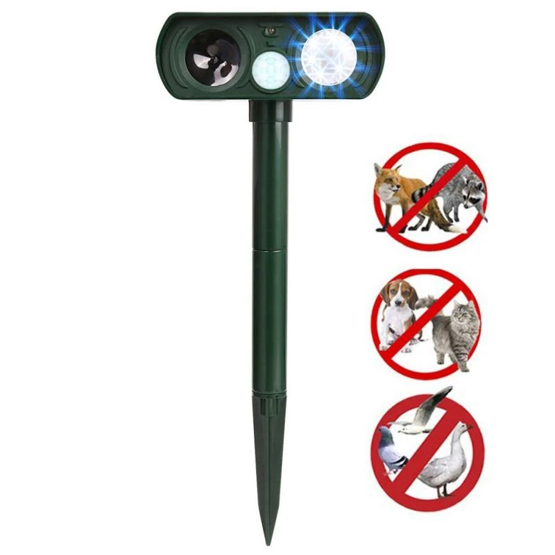 Dogs Birds Rod Skunks Cats Ultrasonic Pest Repellent with Motion Sensor and Flashing Lights Outdoor Solar Powered Waterproof Farm Garden Yard Repellent PETBROO Dog Cat Repellent Foxes