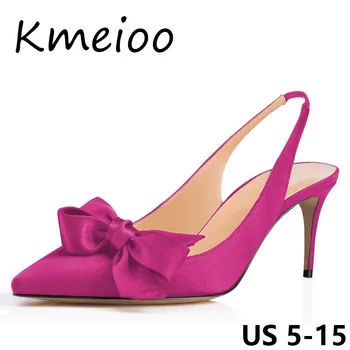 

Kmeioo 2018 US Size 5-15 Fashion Women Shoes Bowknot Kitten Heels Pointed Toe Slingback Med Heels Evening Wedding Shoes 6.5CM